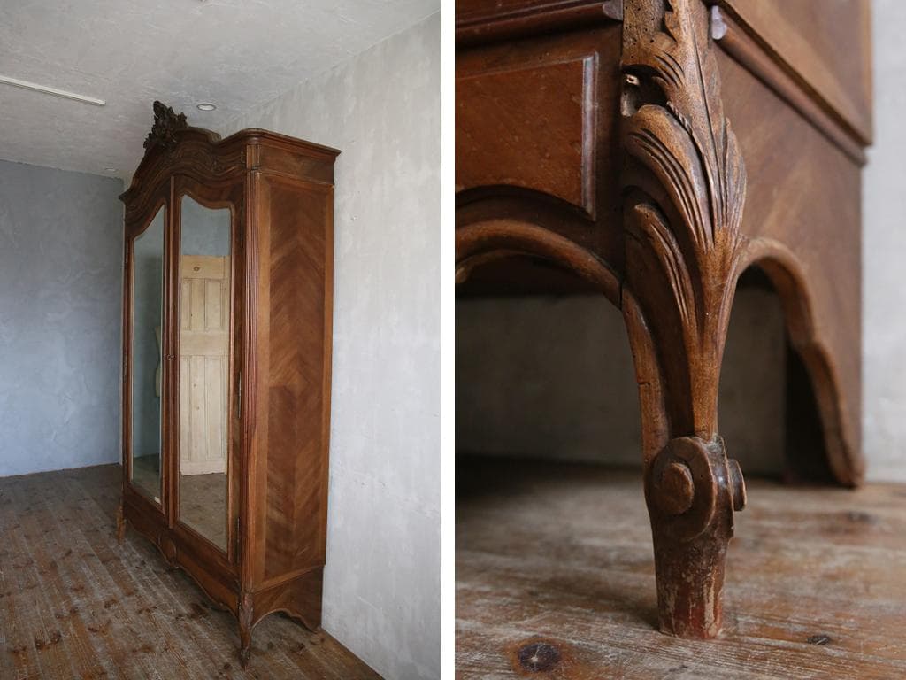 フランスアンティーク木製アルモワールキャビネット/ワードローブ食器棚75-237