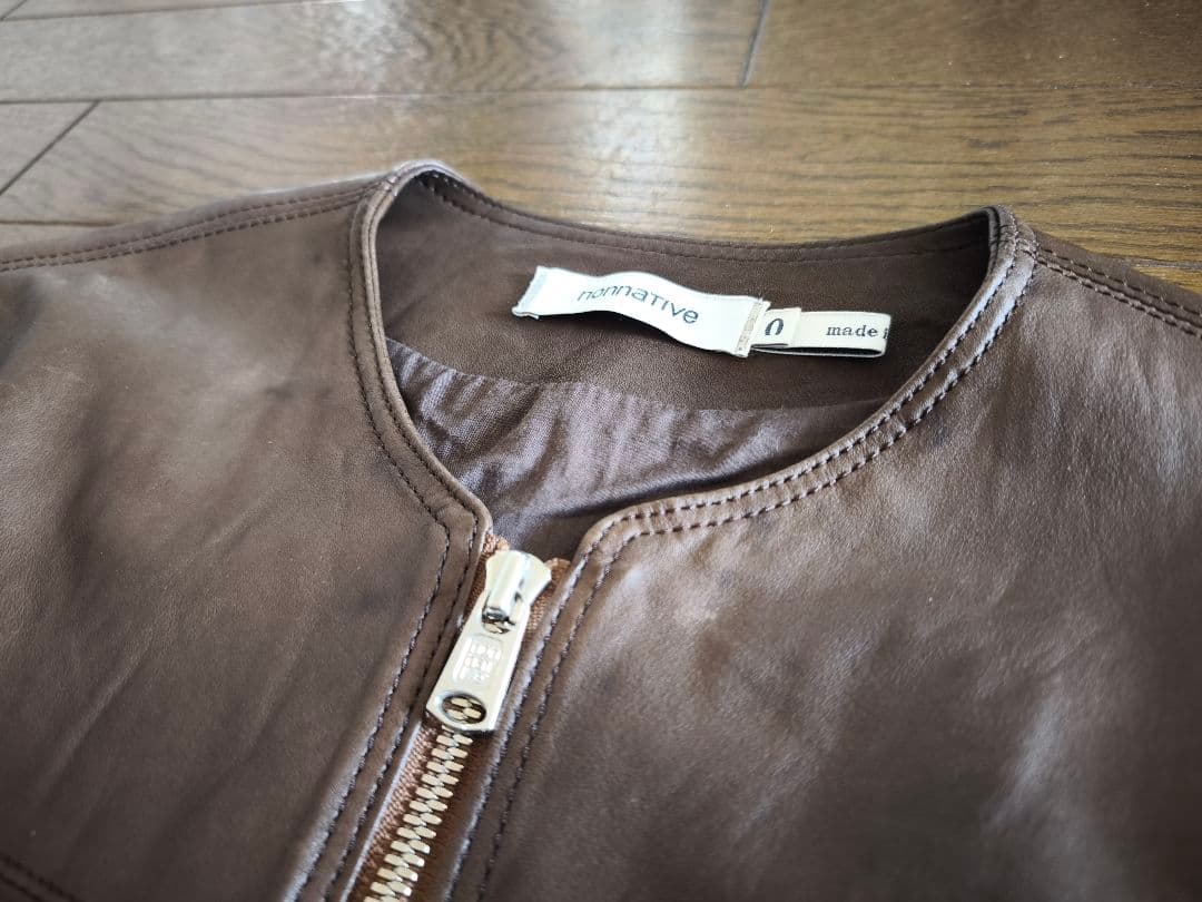 nonnative ノーカラーレザージャケット　ブラウン　0 NN-J2301