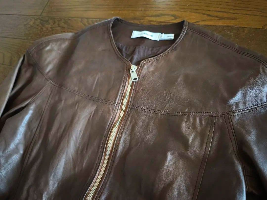 nonnative ノーカラーレザージャケット　ブラウン　0 NN-J2301