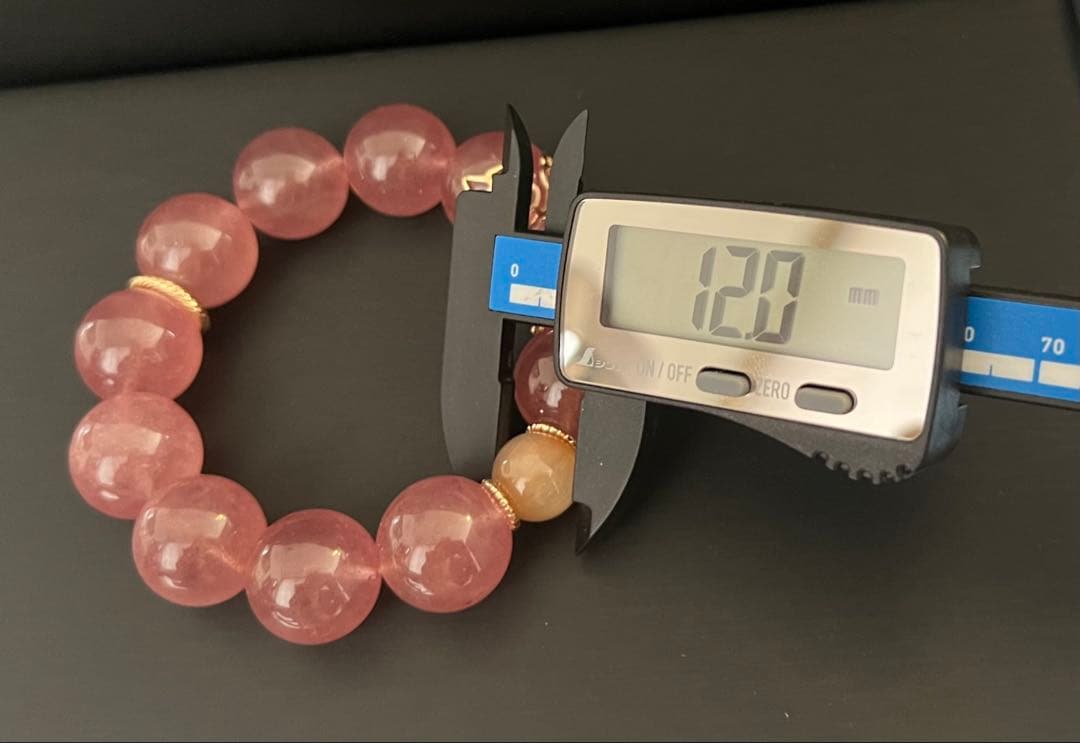 大玉♡恋愛運アップ♡ストロベリークォーツとサーモンピンクサゲのブレスレット