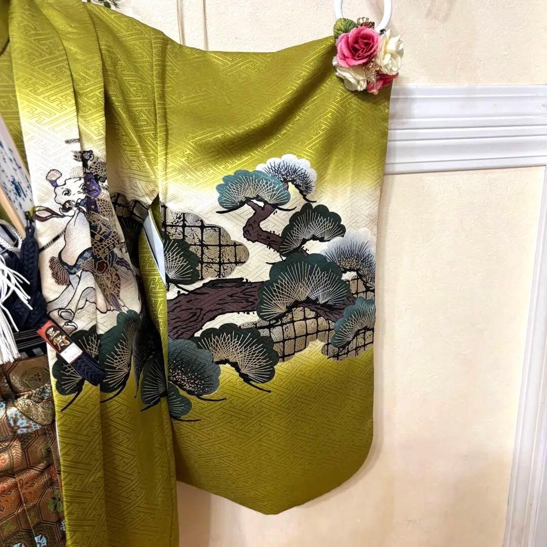 七五三五歳‼️男の子 袴 完全️フルセット‼️お家から無 黄緑抹茶系 冠馬将軍 美品‼️