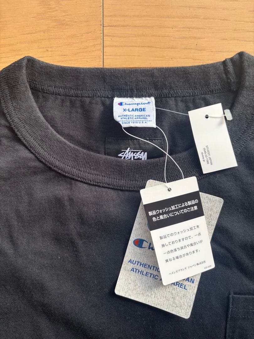 STUSSY × Champion ポケットT 黒 XL 新品 タグ付