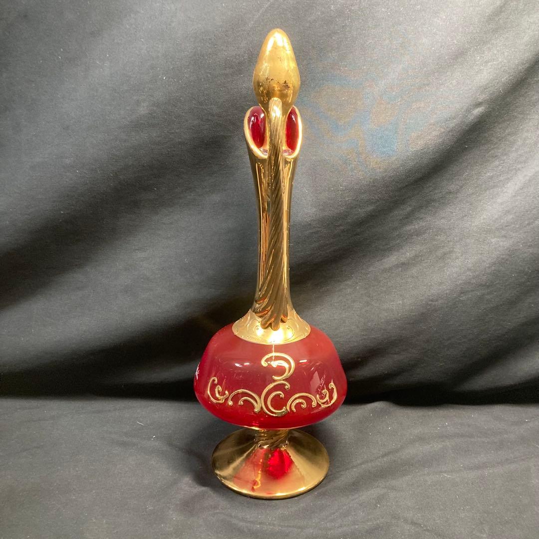 【美品】ボヘミアングラス デキャンタ ワイングラス6個 レッド 金彩 ガラス工芸