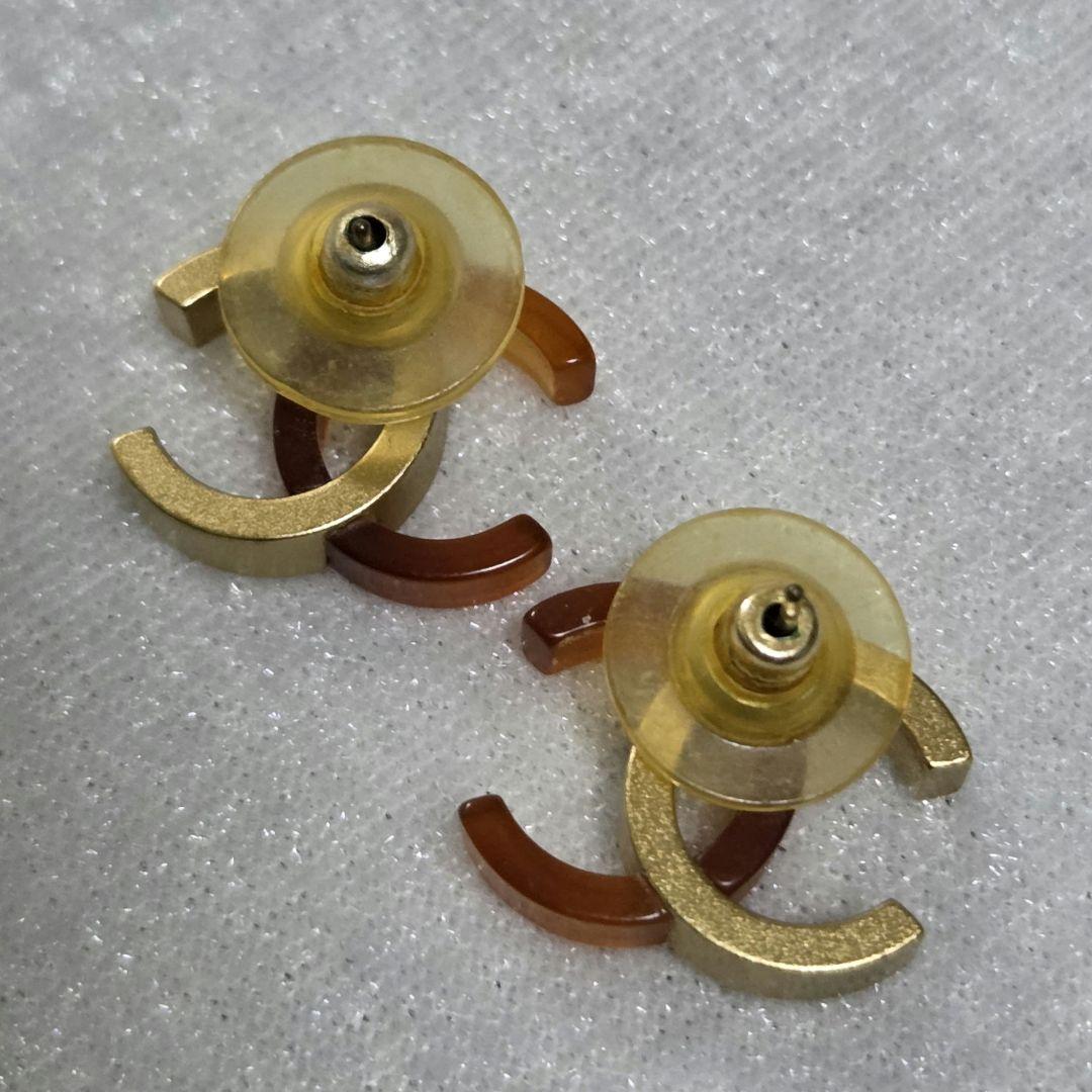 【良品】CHANEL シャネル ココマーク ピアス べっ甲×マットゴールド