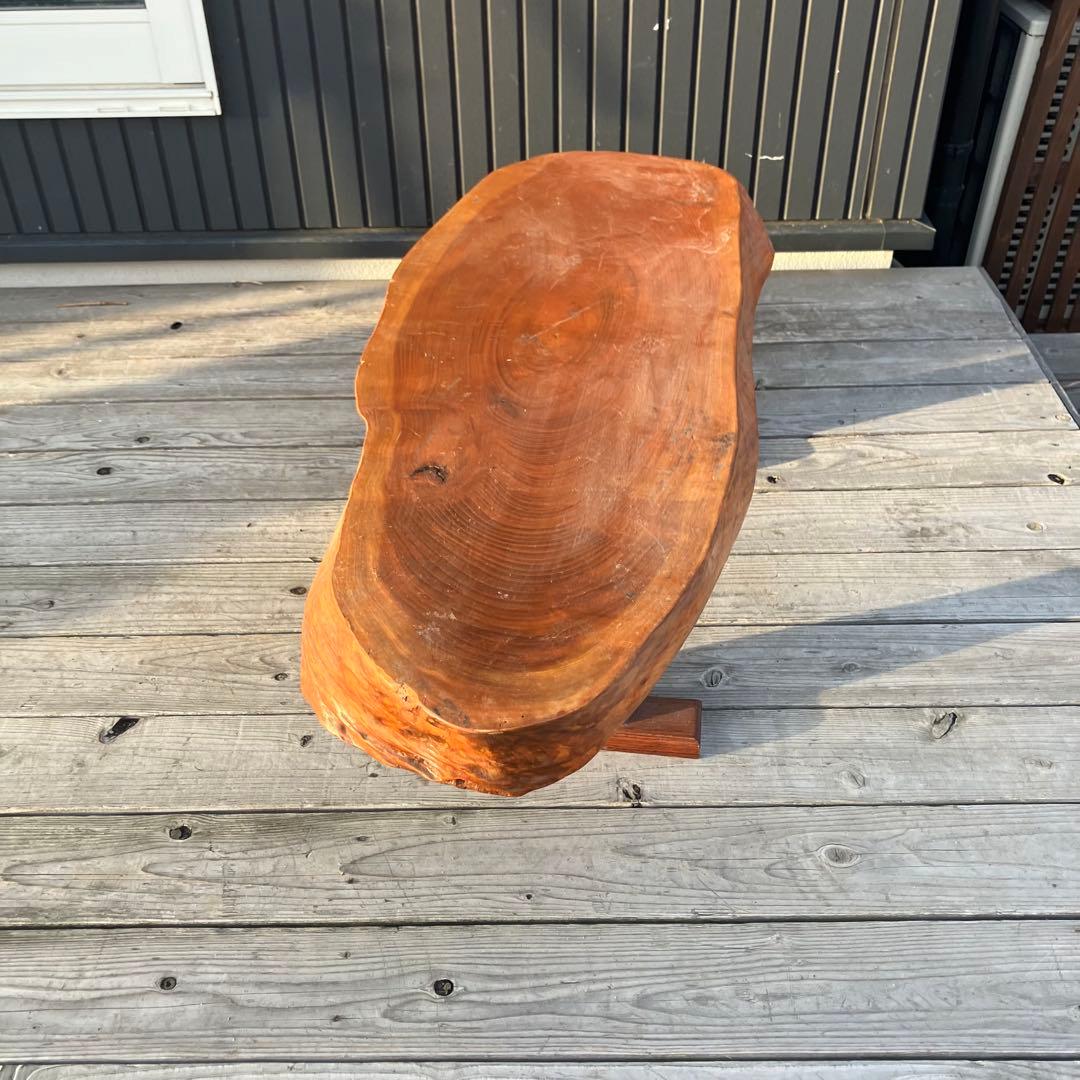 ②昭和レトロ 木製 天然木 欅材 一枚板 脚付き 座卓 センターテーブル 楕円形