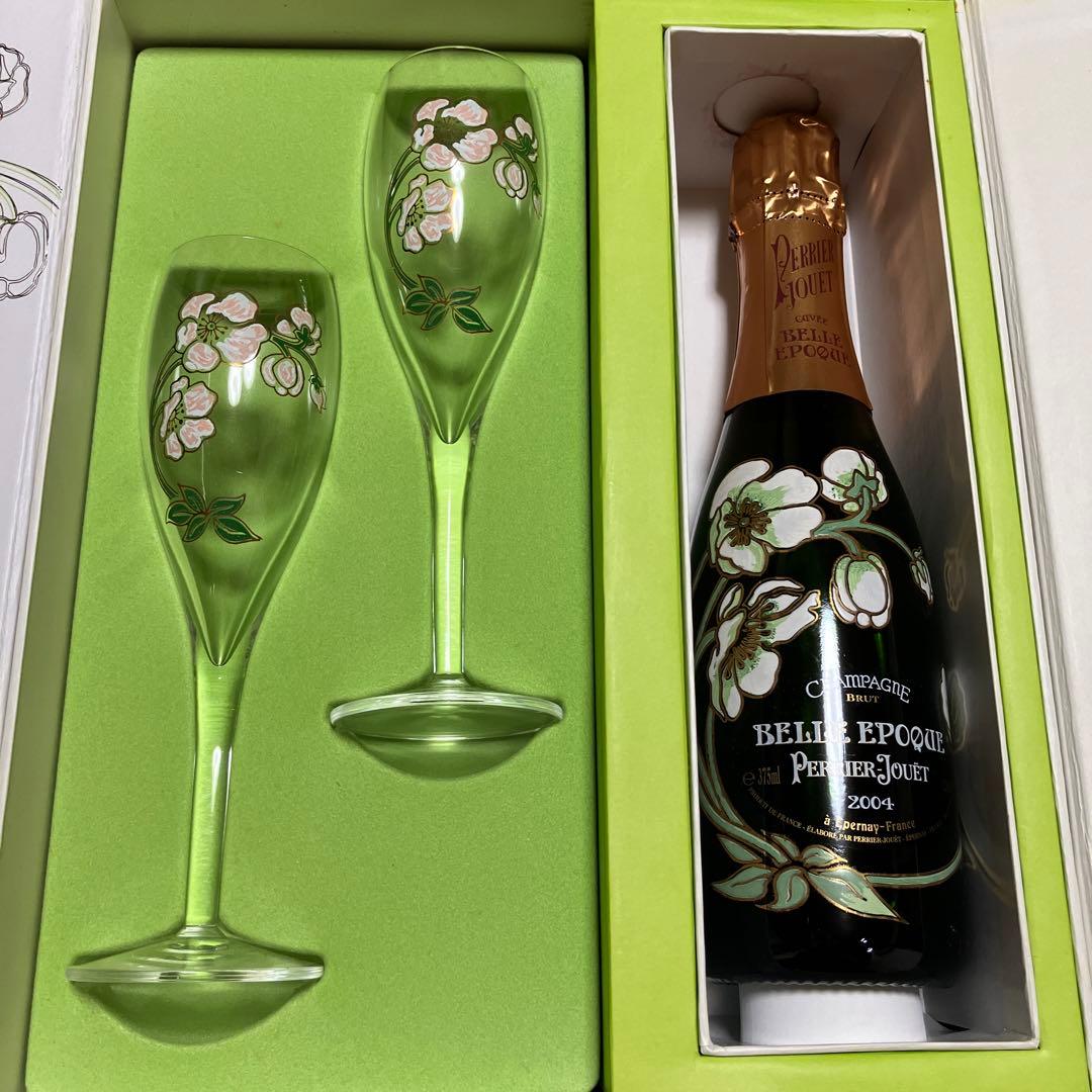 希少 未開栓 ベルエポック シャンパンセット グラス付き ギフト箱入り 2004