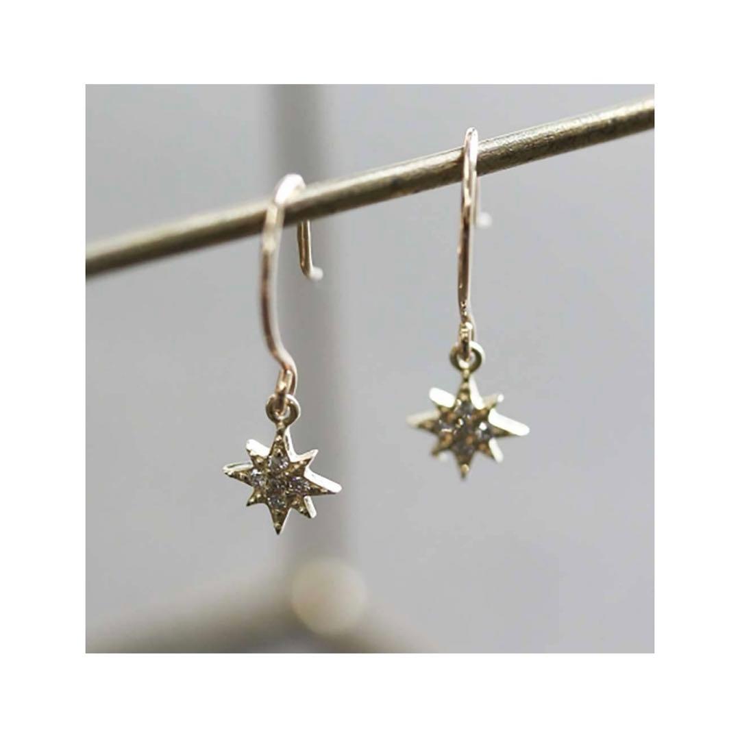 【限定価格】cuicui ダイヤモンド スター フック ピアス K10 10金