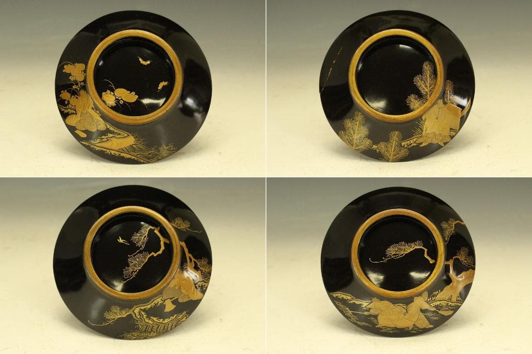 時代 蒔絵 漆器 図変 十客 懐石 吸物椀 煮物碗 美品(LC604)