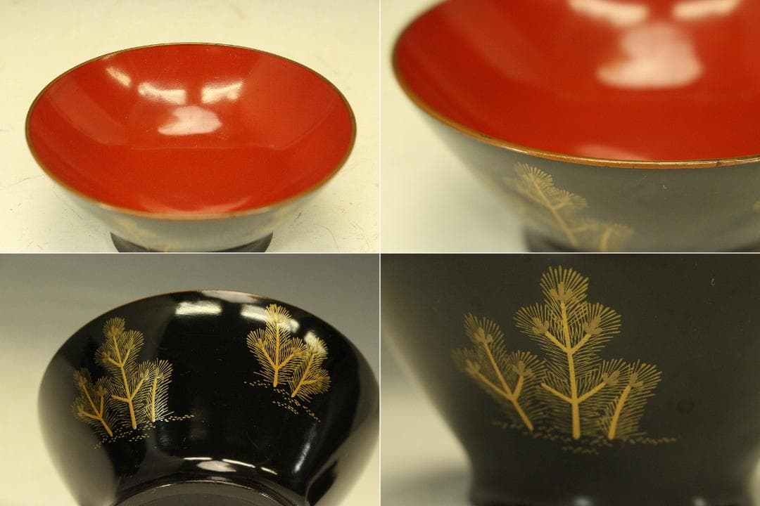 時代 蒔絵 漆器 図変 十客 懐石 吸物椀 煮物碗 美品(LC604)