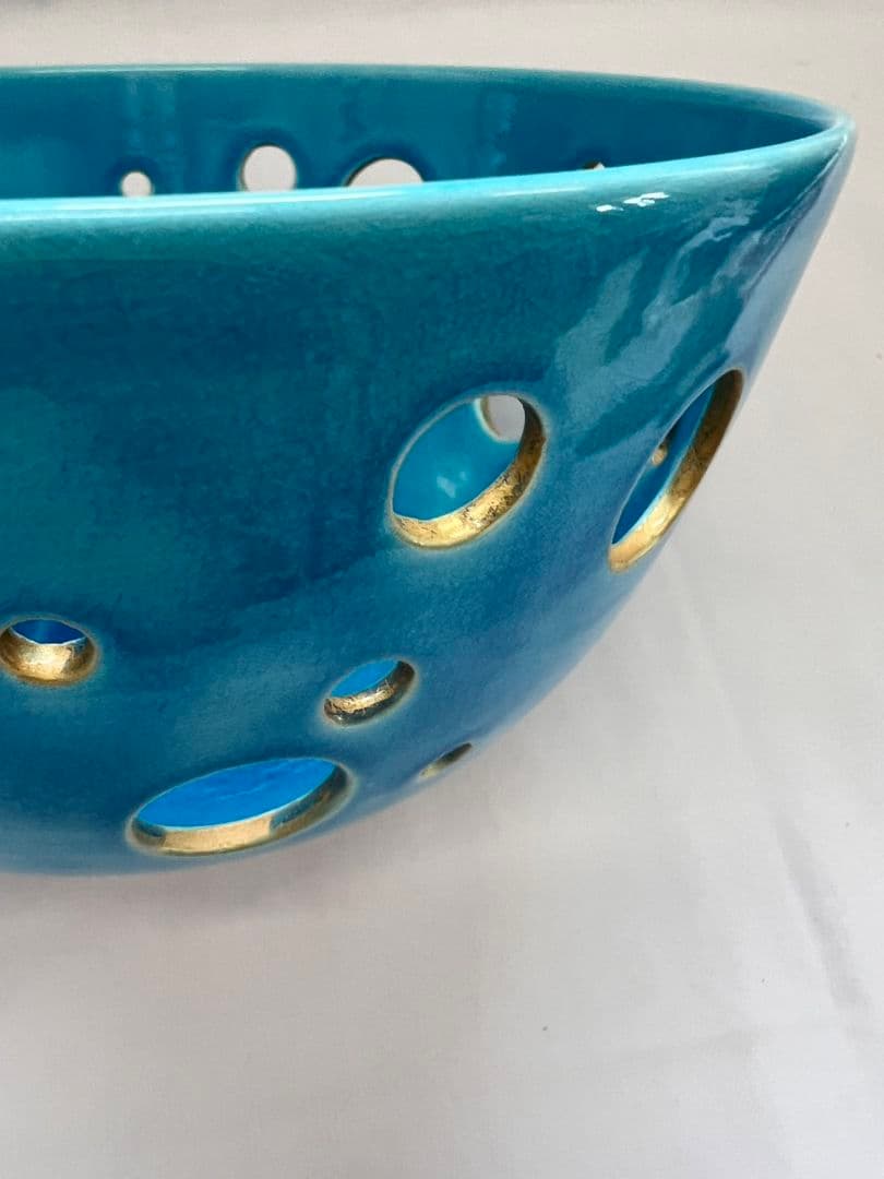 浅黄交趾釉薬水玉透かし文 菓子鉢 平安 善昇 茶道具