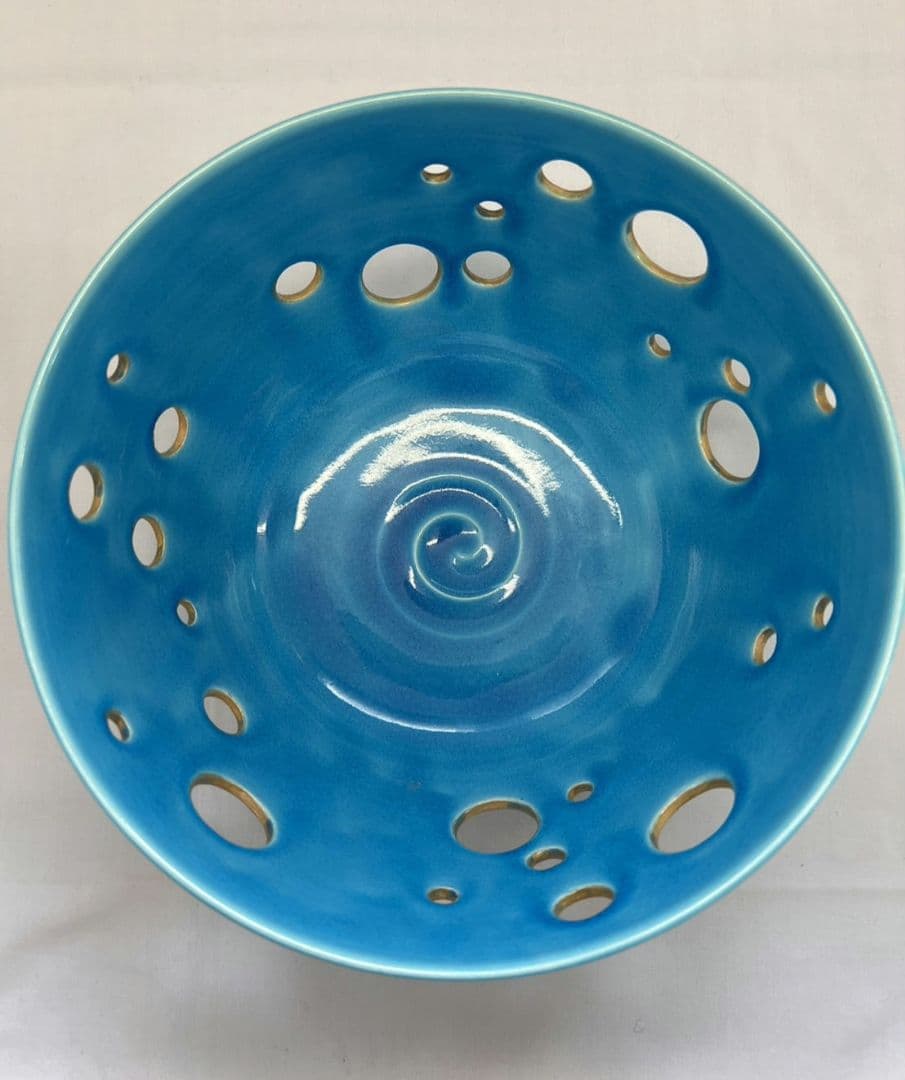 浅黄交趾釉薬水玉透かし文 菓子鉢 平安 善昇 茶道具