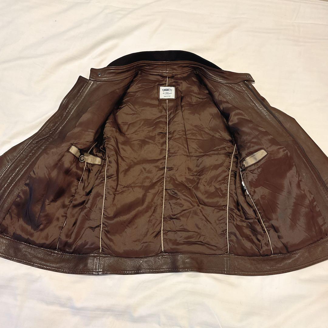 EMMETI エンメティ レザージャケット L ブラウン ナッパレザー 中綿