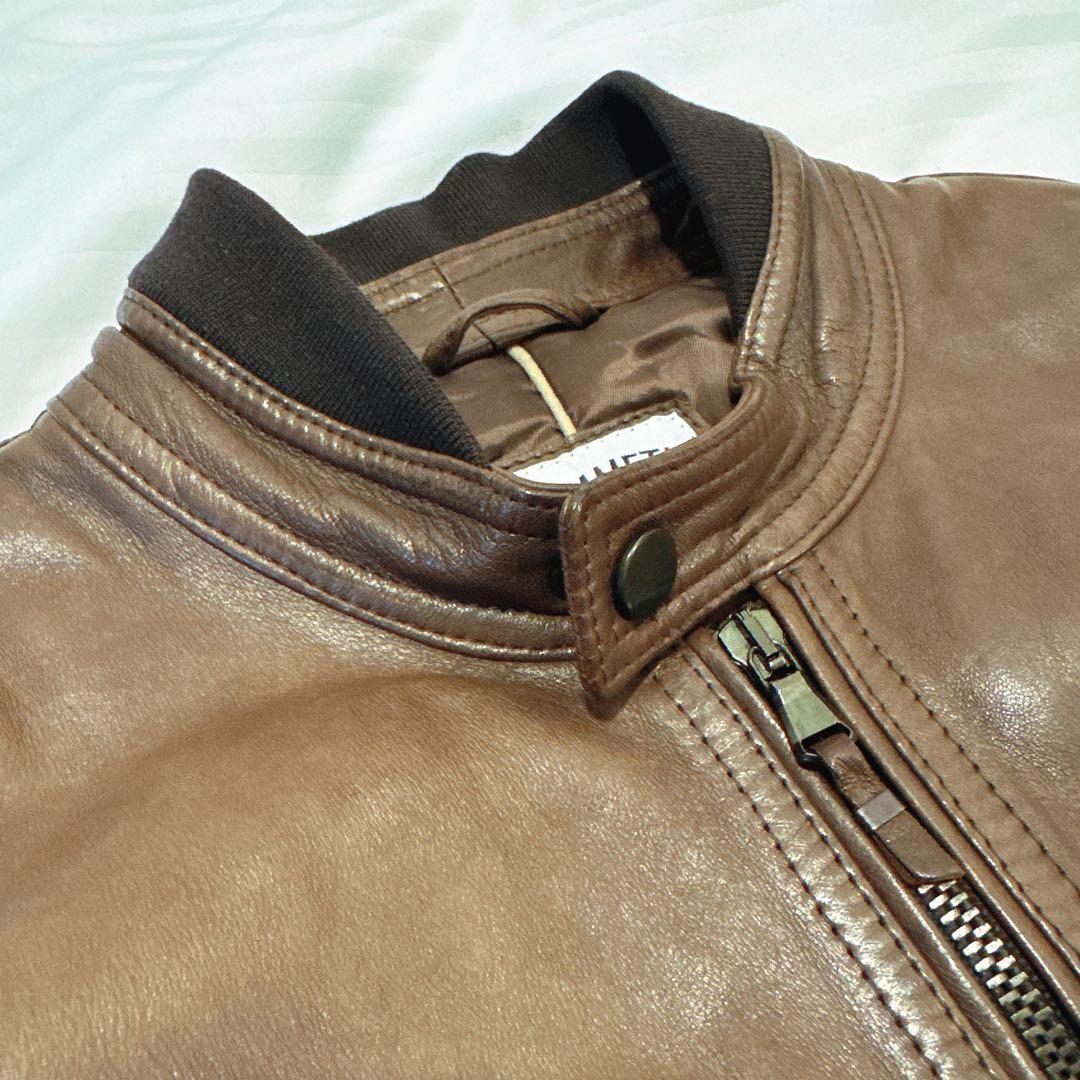 EMMETI エンメティ レザージャケット L ブラウン ナッパレザー 中綿