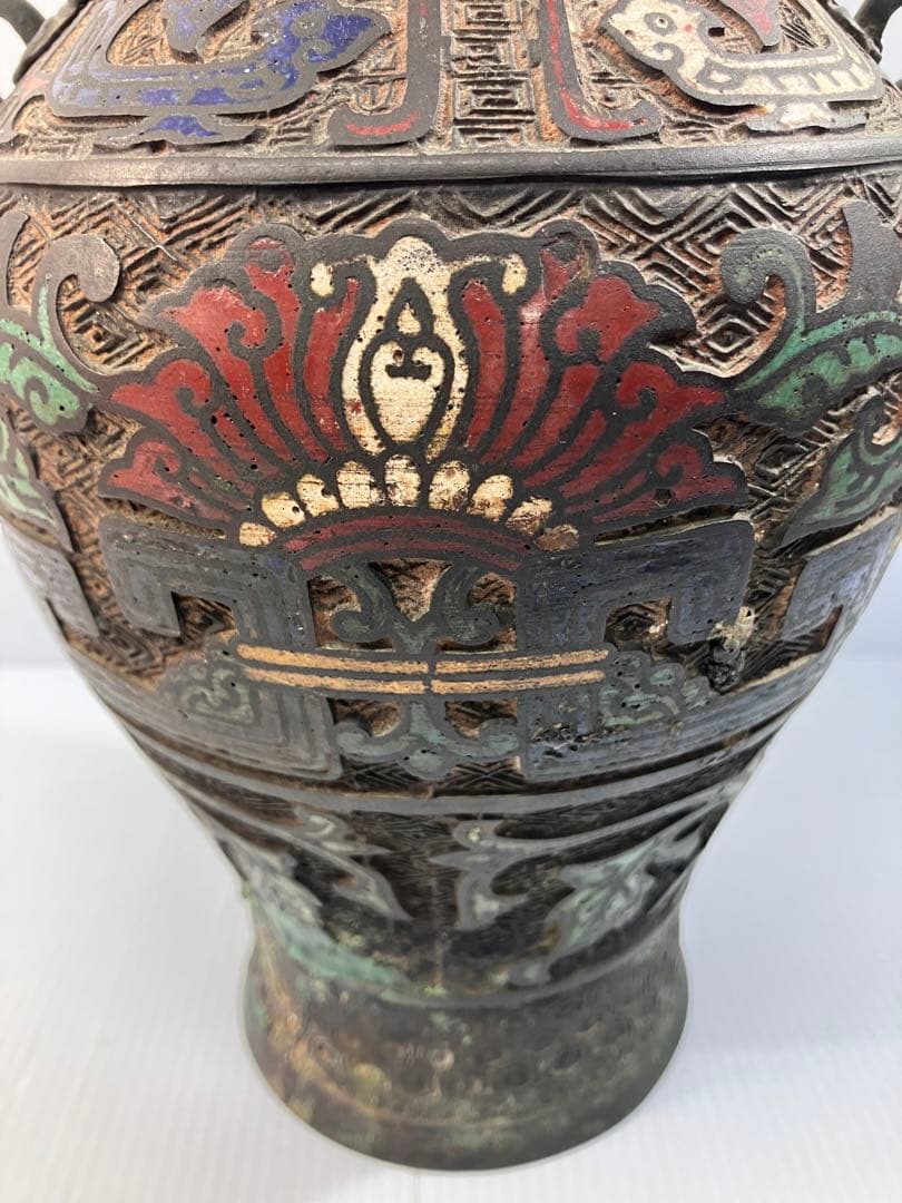 中国古美術　七宝焼壺　花瓶　古銅製　アンティーク　骨董品