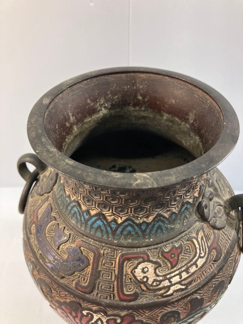 中国古美術　七宝焼壺　花瓶　古銅製　アンティーク　骨董品