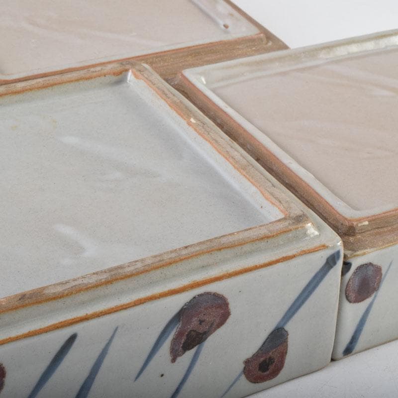 和食器　袖師焼　四代　尾野晋也作　呉須文　重箱　共布共箱　V　8774