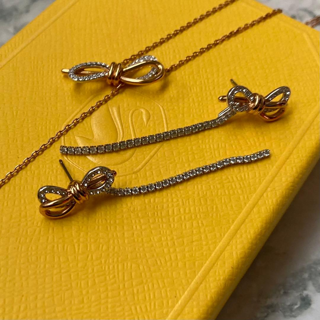 ★swarovski★スワロフスキーLIFELONG BOW ピアス＆ネックレス