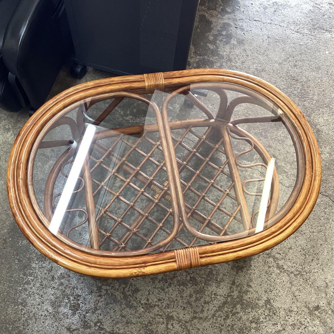 ラタン　籐　ガラステーブル