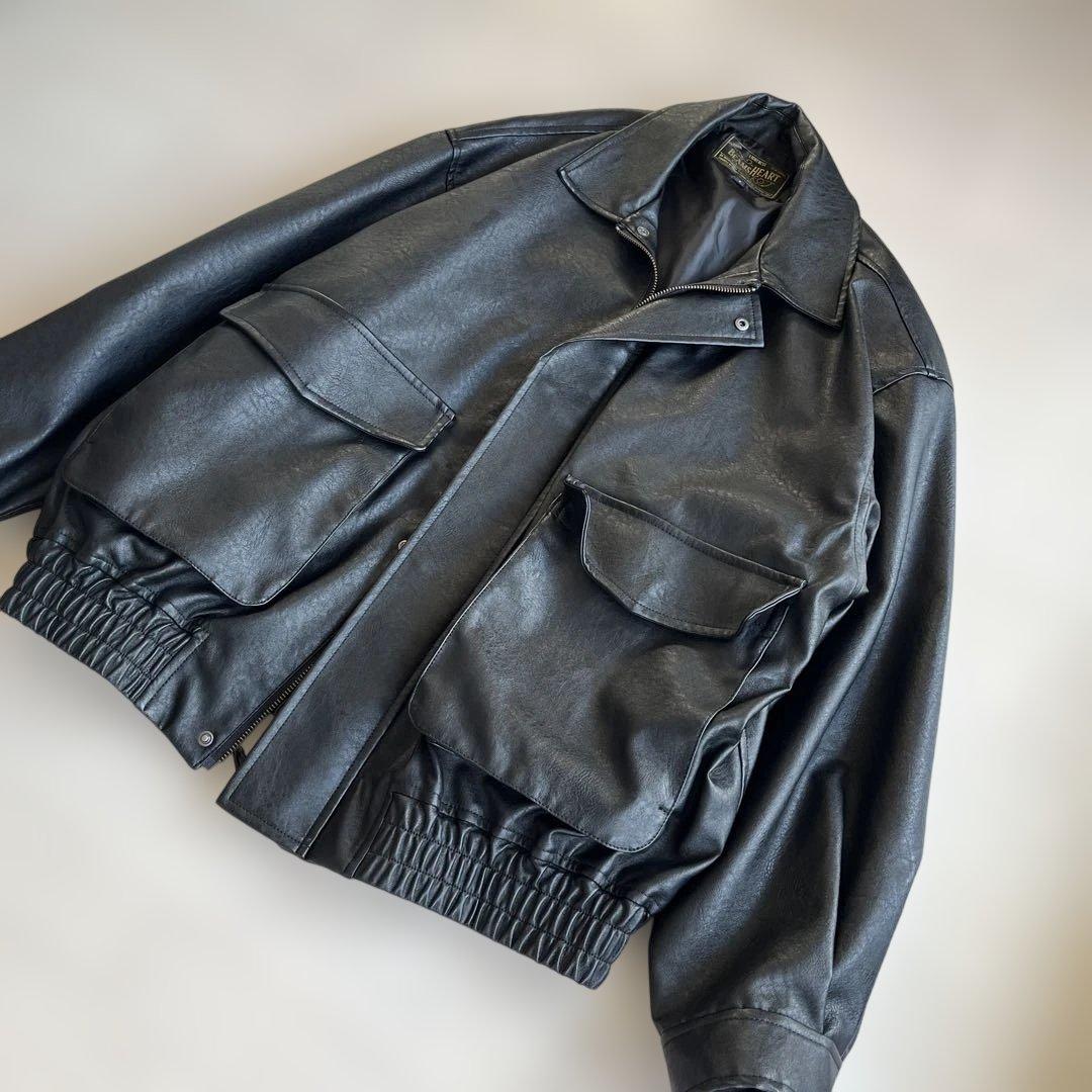 【人気品】BEAMS HEART フェイクレザークラシックブルゾン
