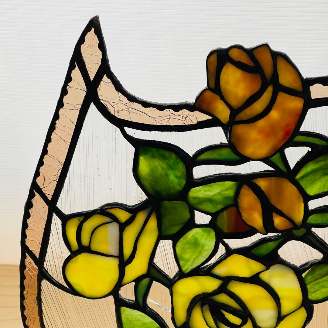 ✮大きめ✮ ステンドグラス　壁掛け　吊り下げ金具付き　バラ　ハンドメイド