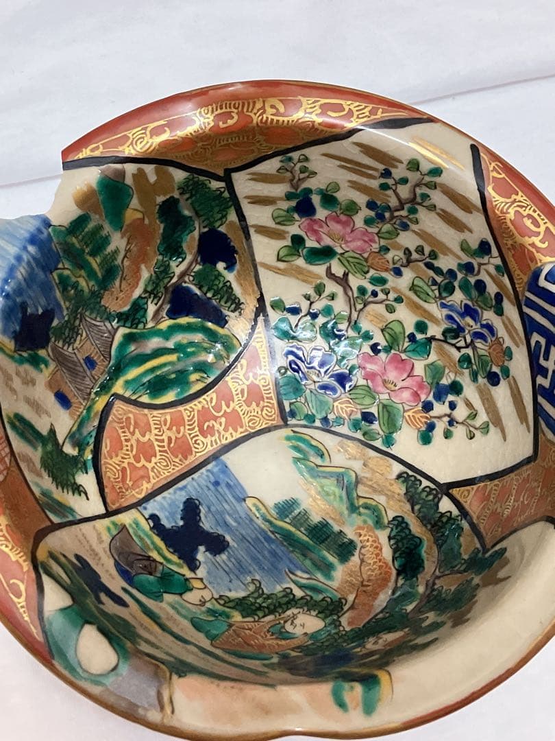 九谷焼　九谷祥三　九谷庄三　庄三風　彩色金襴手　割あり　金継ぎ用　骨董