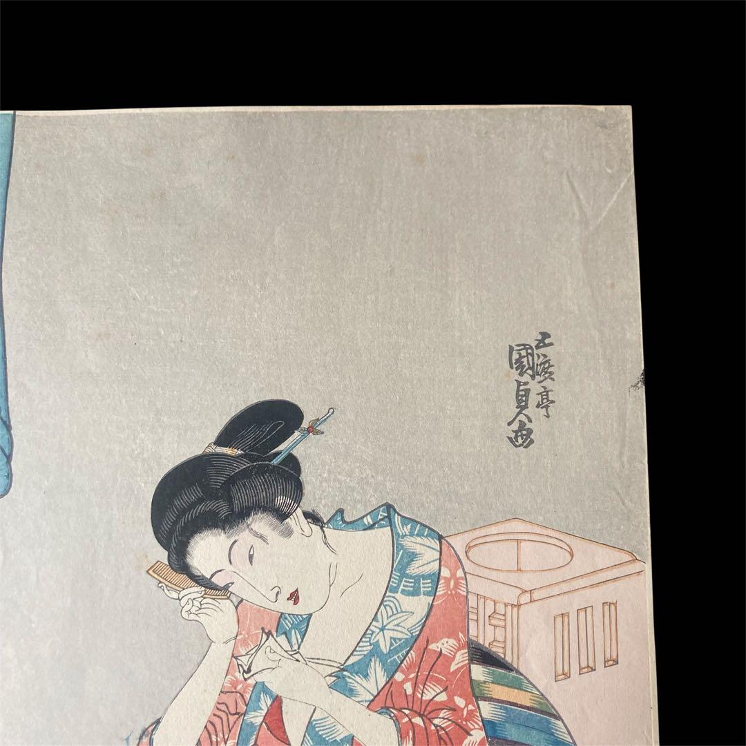五渡亭国貞　美人画　浮世絵　木版画　髪かき　髪結　櫛　UKIYOE