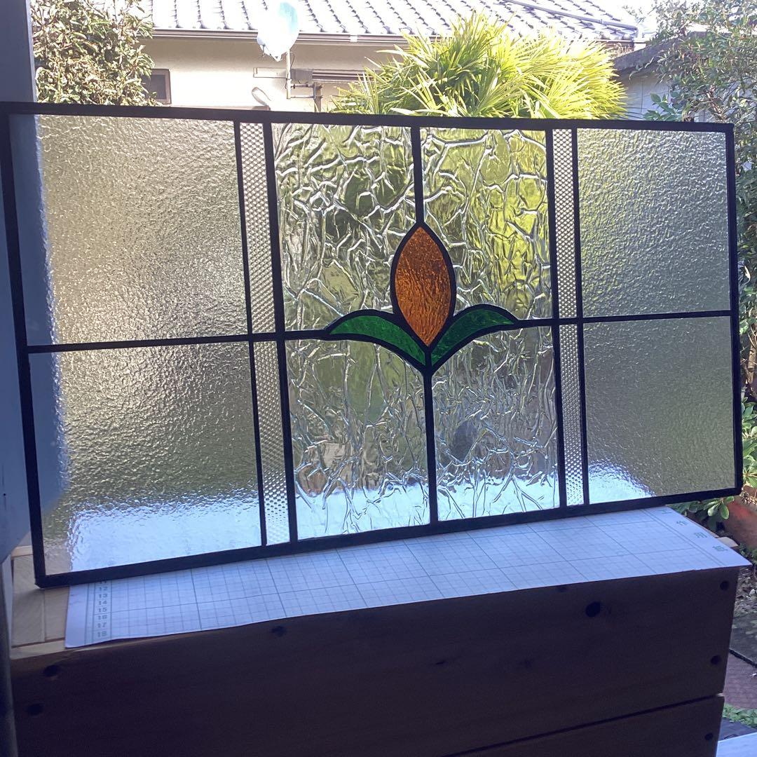 ステンドグラスパネル住宅用　オレンジフラワー(1434)