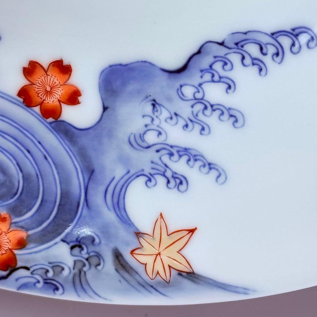 肥前有田　十二代今右衛門造　錦波桜絵文様菓子器　共箱　22cm　国重要無形文化財