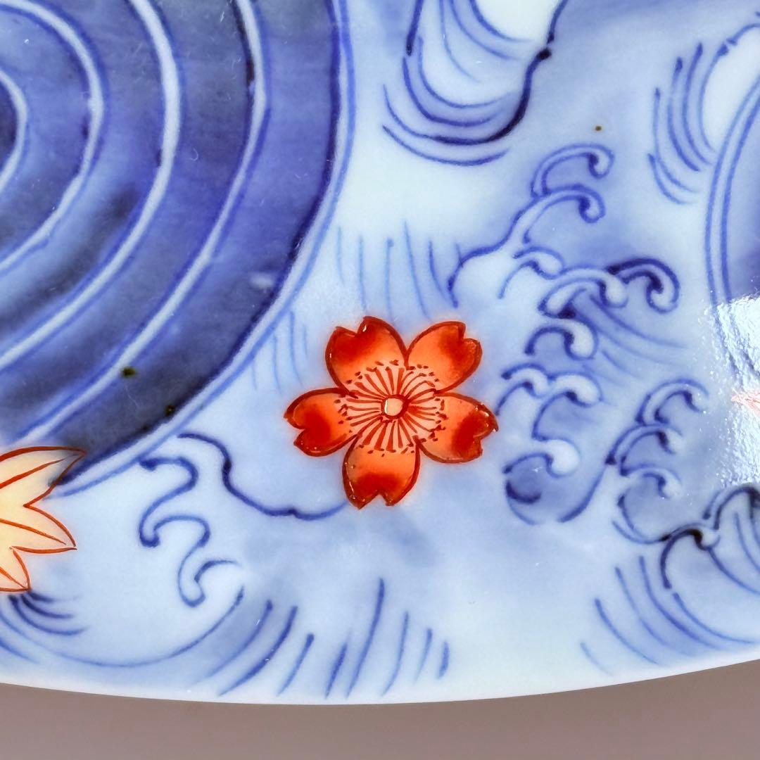 肥前有田　十二代今右衛門造　錦波桜絵文様菓子器　共箱　22cm　国重要無形文化財