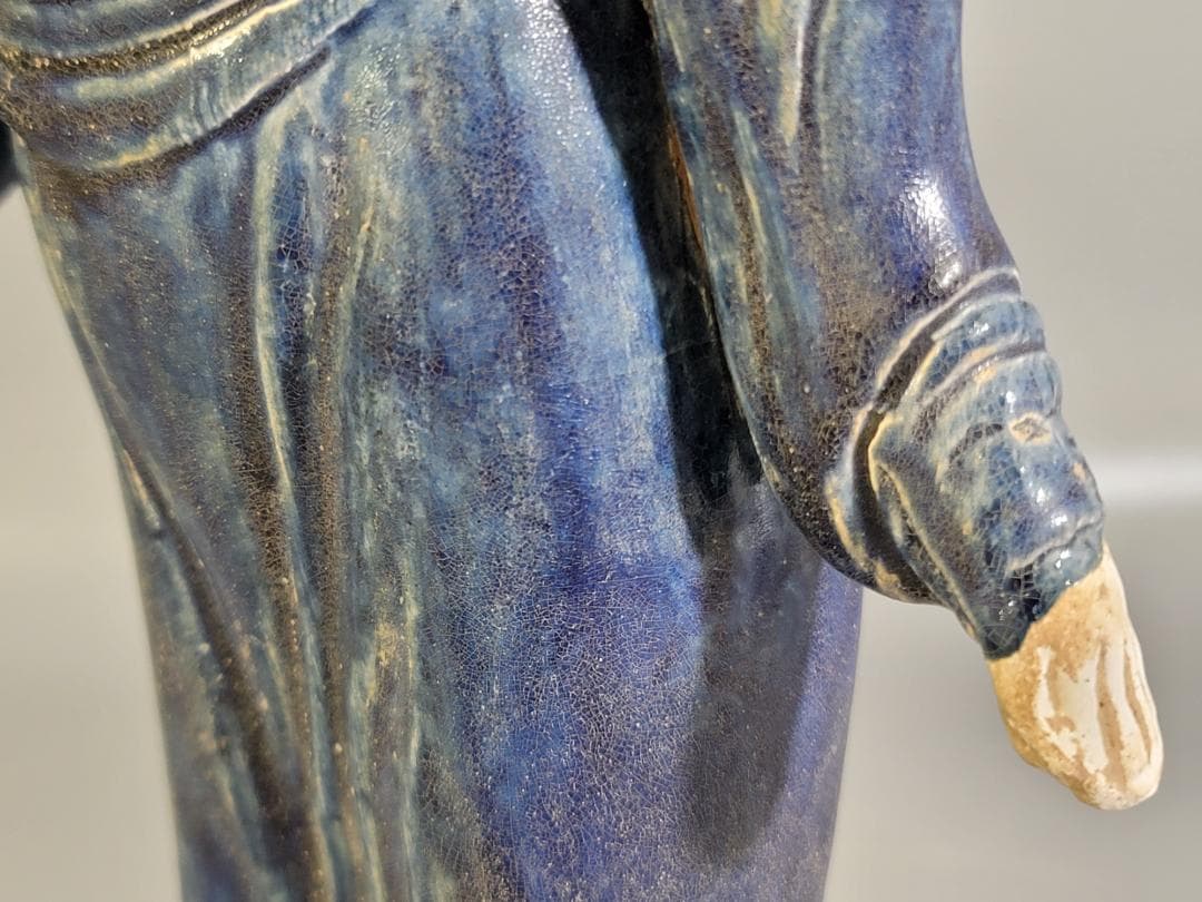 DT360 中国美術 青釉 女人 俑 置物