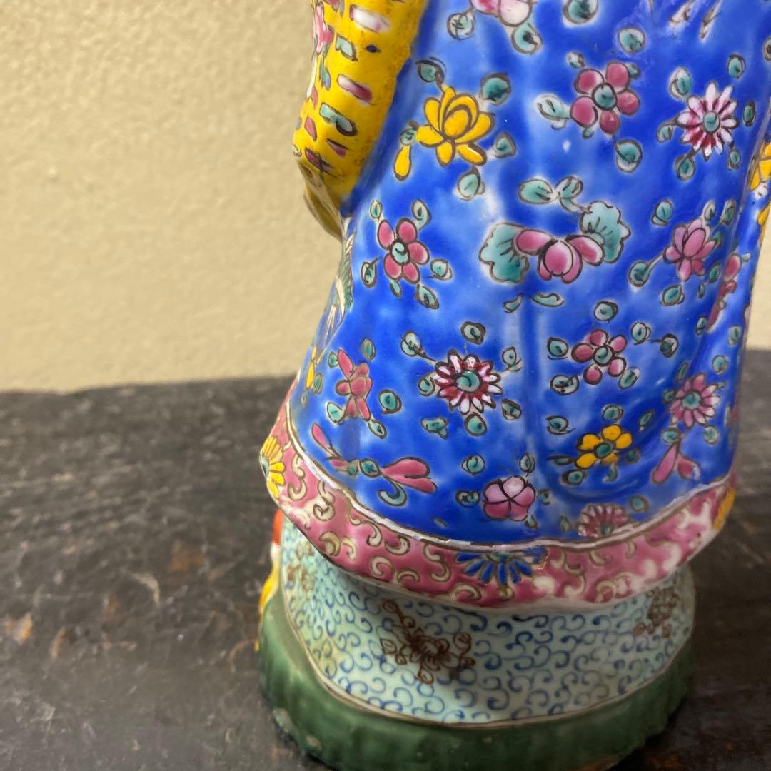 中国古玩　色絵人物置物12cm31cm8cm