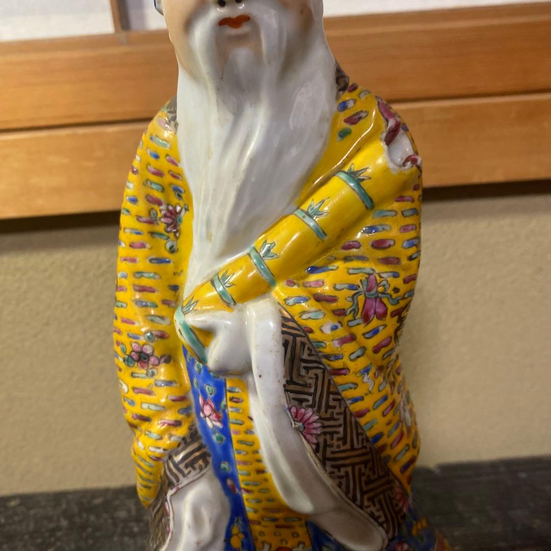 中国古玩　色絵人物置物12cm31cm8cm