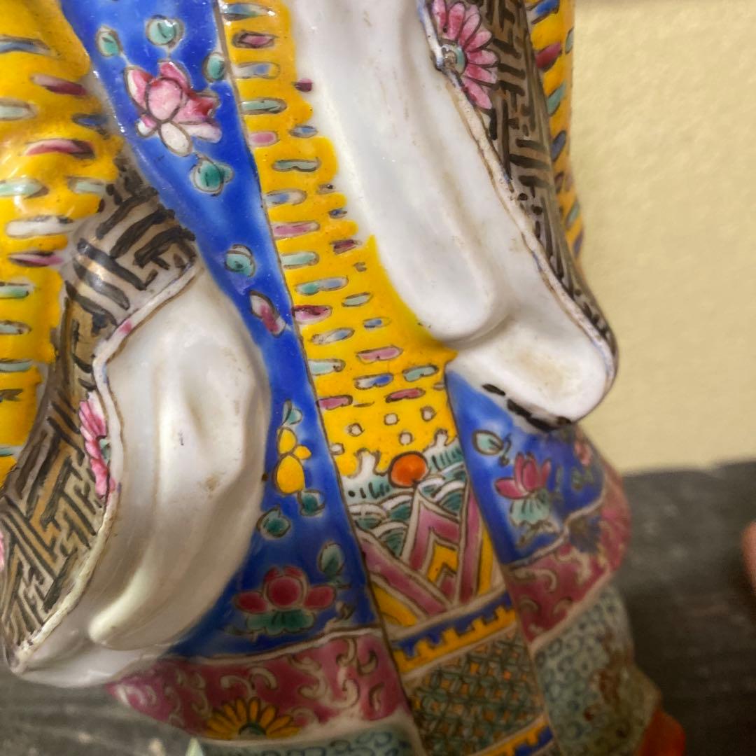 中国古玩　色絵人物置物12cm31cm8cm