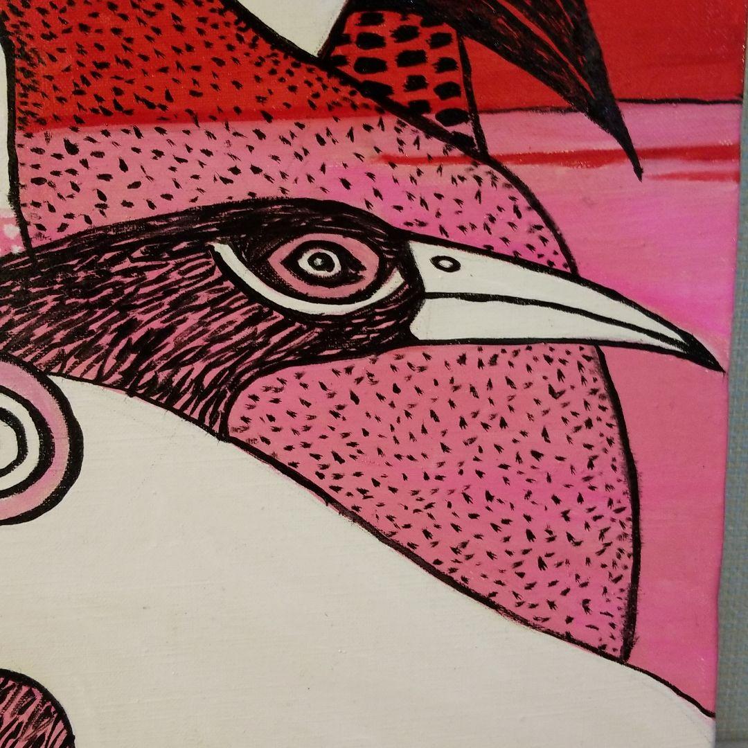 油絵　ロンロンロン　　コンポジション*鳥
