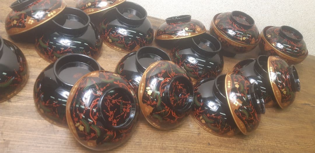 ☆松竹梅 蒔絵 煮物湾 10客セット☆ 漆器 浄法寺 秀衡椀 南部 懐石料理