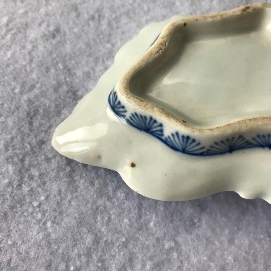 藍九谷　古伊万里　蝶型小皿