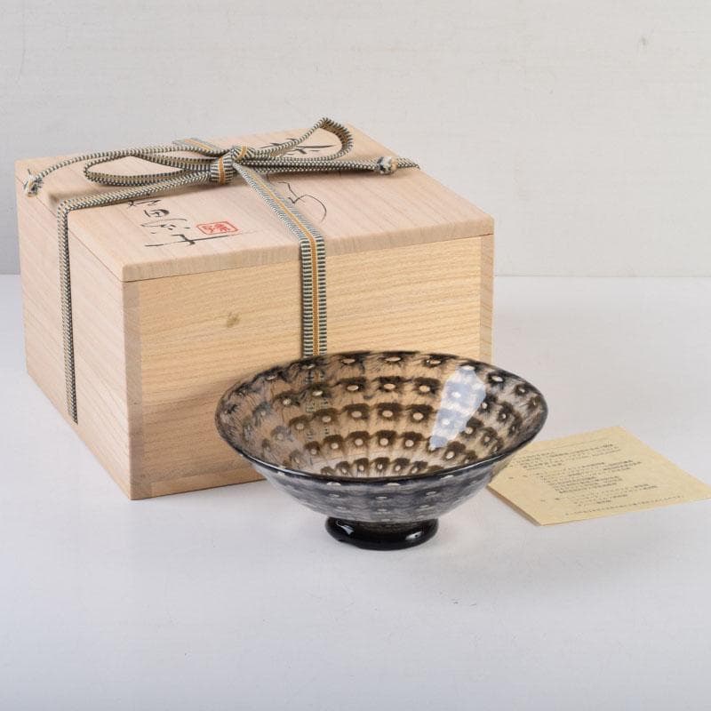 ガラス工芸家　岩田糸子作　茶のうつわ　茶碗　共箱　V　9179