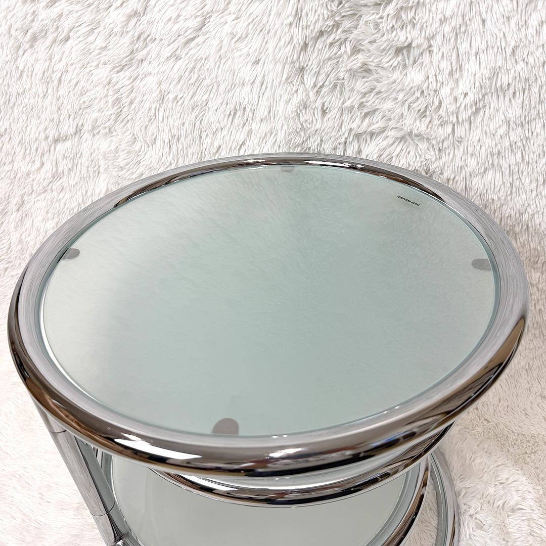 ミッドセンチュリー ラウンドテーブル 4段 ガラス 可動式 ヴィンテージ