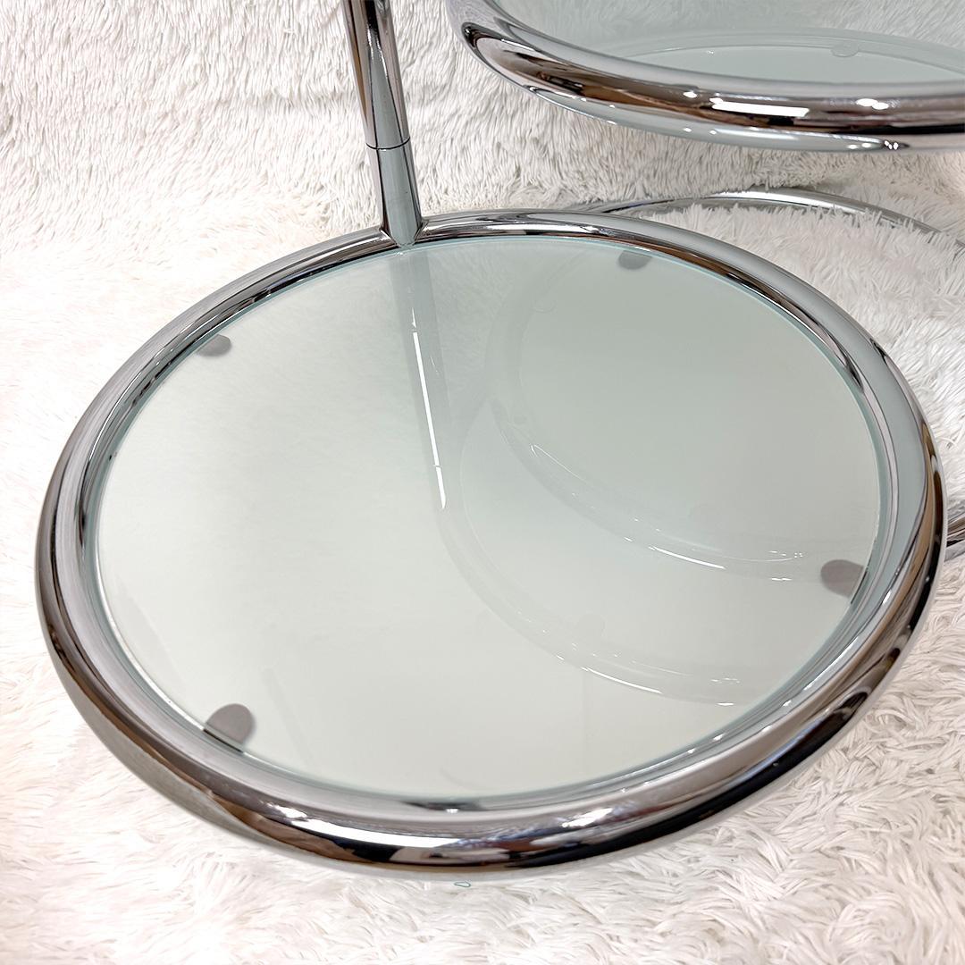 ミッドセンチュリー ラウンドテーブル 4段 ガラス 可動式 ヴィンテージ