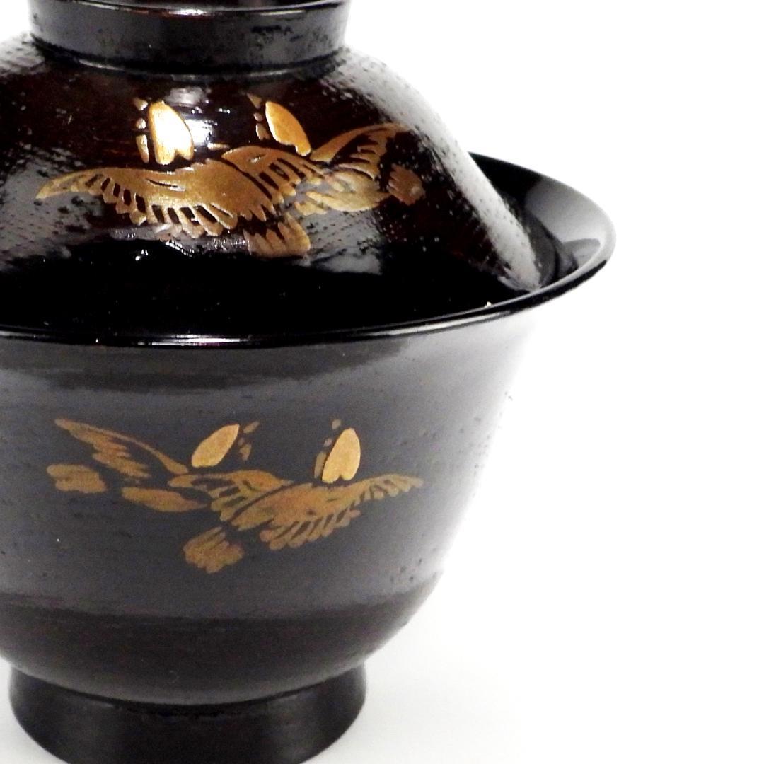 金蒔絵 千羽鳥 木製漆器 輪島金沢能登 汁椀　蓋碗 黒小吸物碗　文政元戌寅之歲