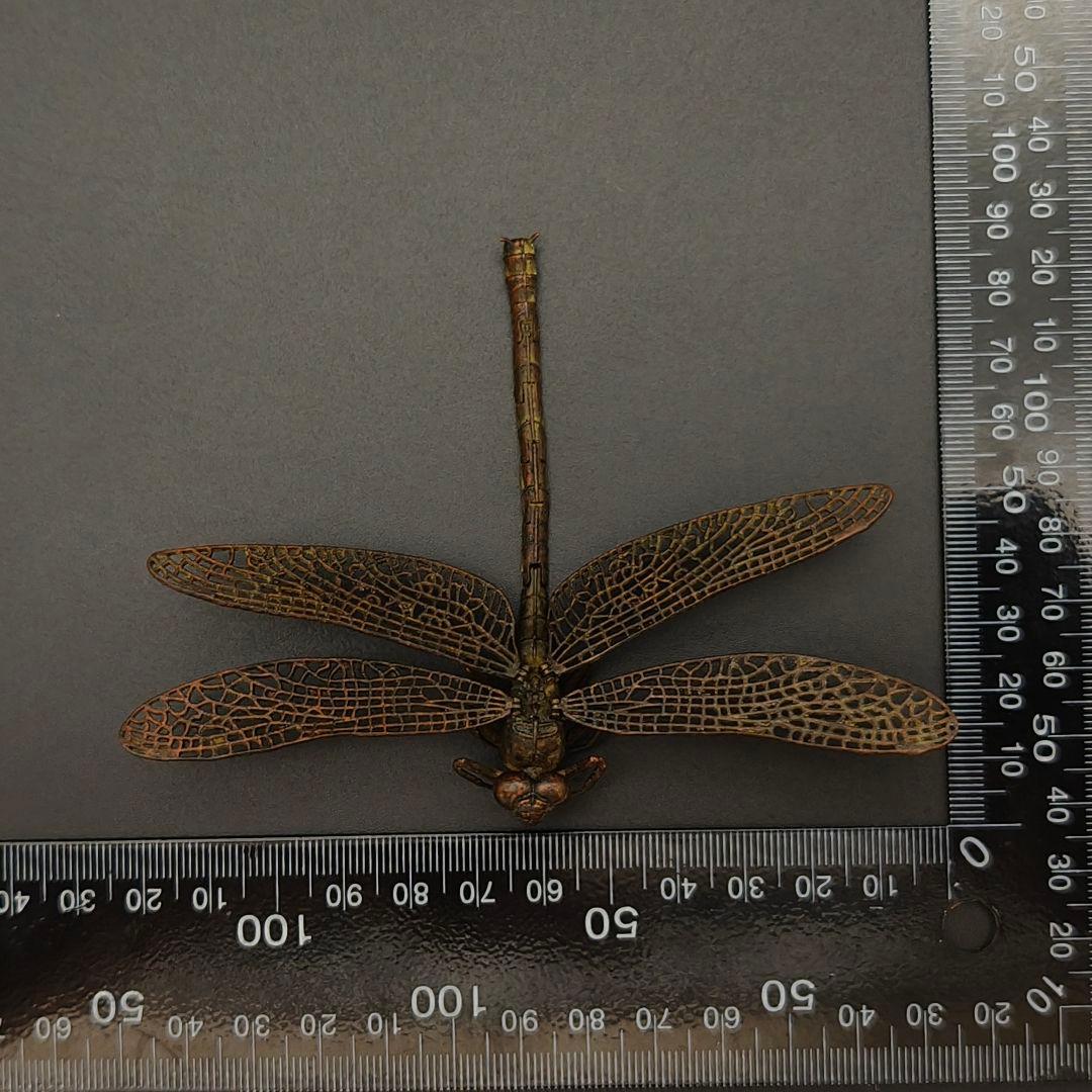 2品　銅製置物　蜻蛉　トンボ　勝虫　雨宮宗作　関節可動　金工品　茶道具