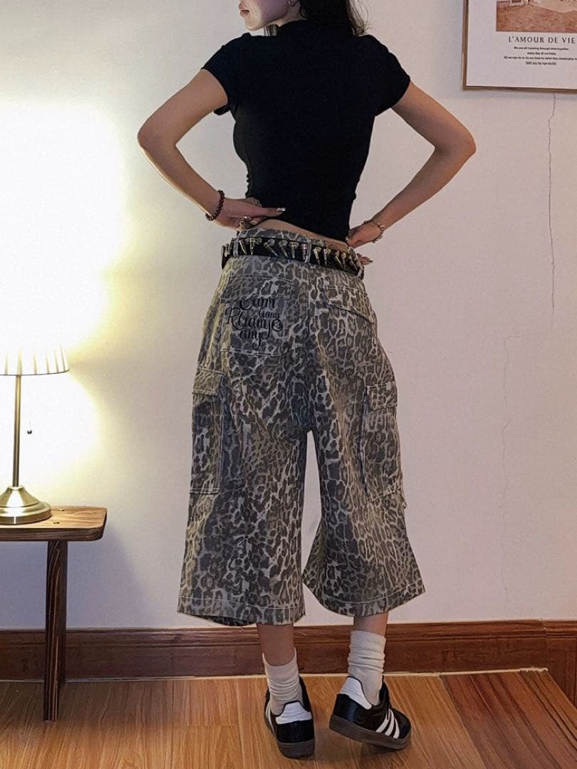 【グランジ】Double D レオパード7部丈カーゴバギーショーツ