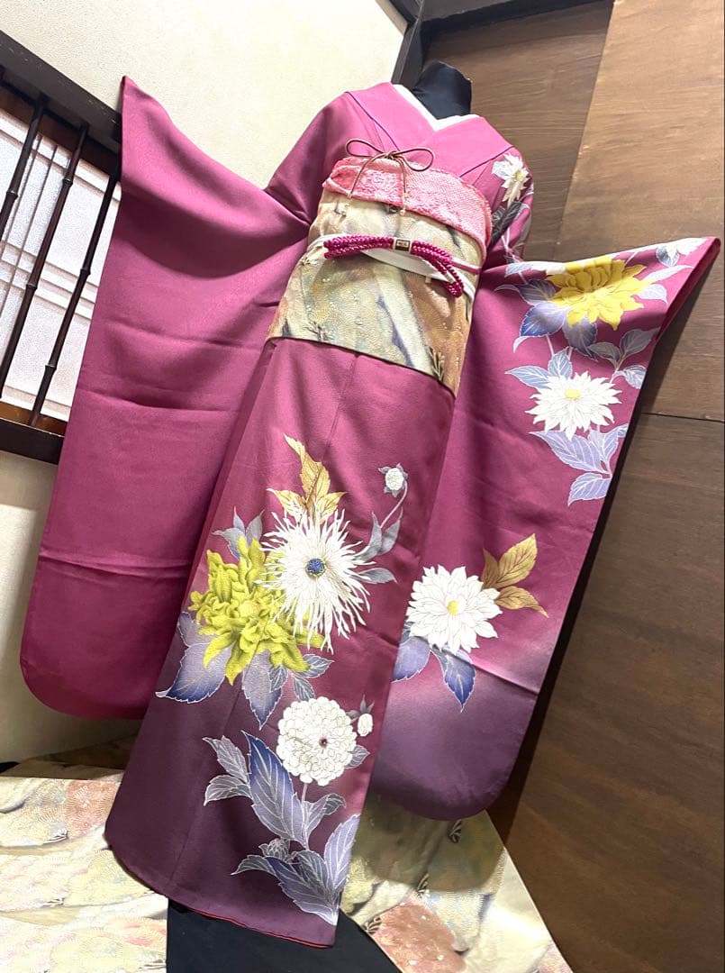 振袖 フルセット6点サイズM〜Ｌ草花　ビーズ　暈し染　金彩　正絹