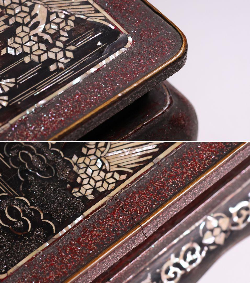 中国美術 螺鈿細工 平卓 46×28.3cm 人物 花台 香炉 木製【MA812