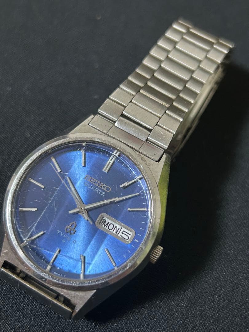 SEIKO タイプII. レトロクォーツ カットガラス　ブルー　稼働品