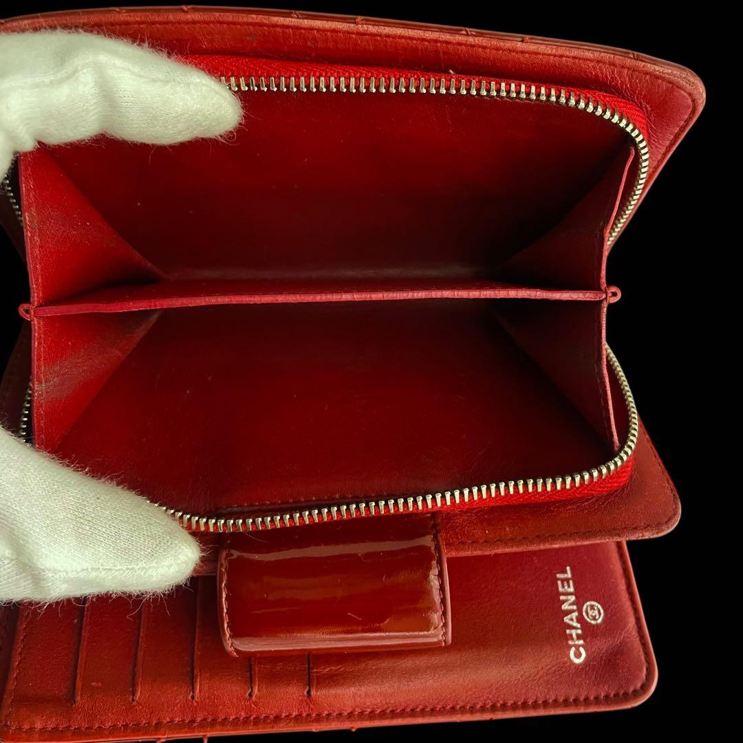 良品✨CHANELシャネル 財布 ダイヤ ココマーク マトラッセ エナメル　赤