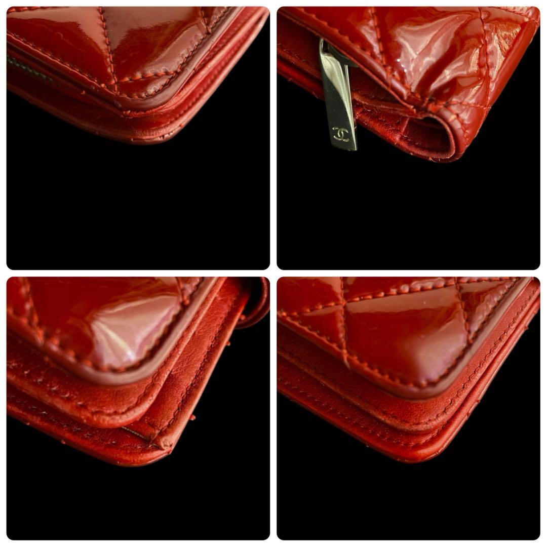 良品✨CHANELシャネル 財布 ダイヤ ココマーク マトラッセ エナメル　赤