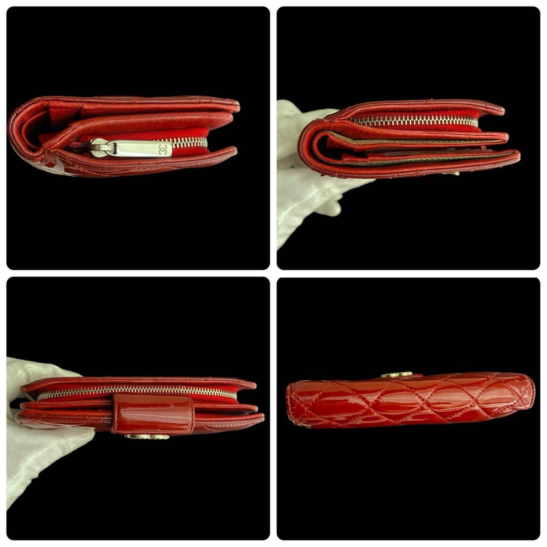 良品✨CHANELシャネル 財布 ダイヤ ココマーク マトラッセ エナメル　赤