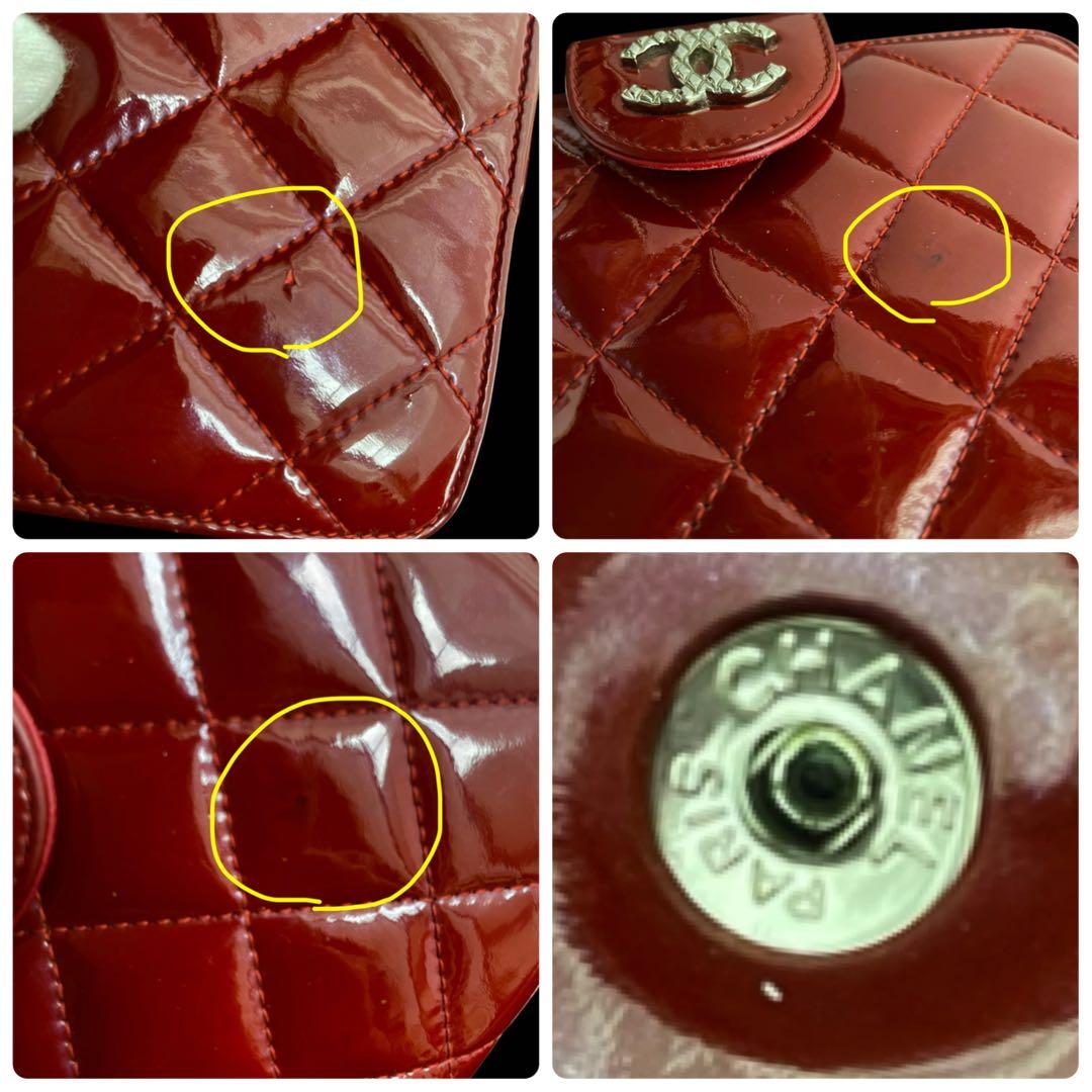 良品✨CHANELシャネル 財布 ダイヤ ココマーク マトラッセ エナメル　赤