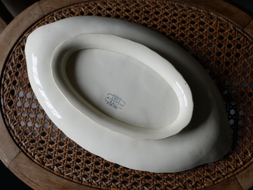 クレイユモントロー　クリームポット6個＋専用皿のフルセット　フランスアンティーク